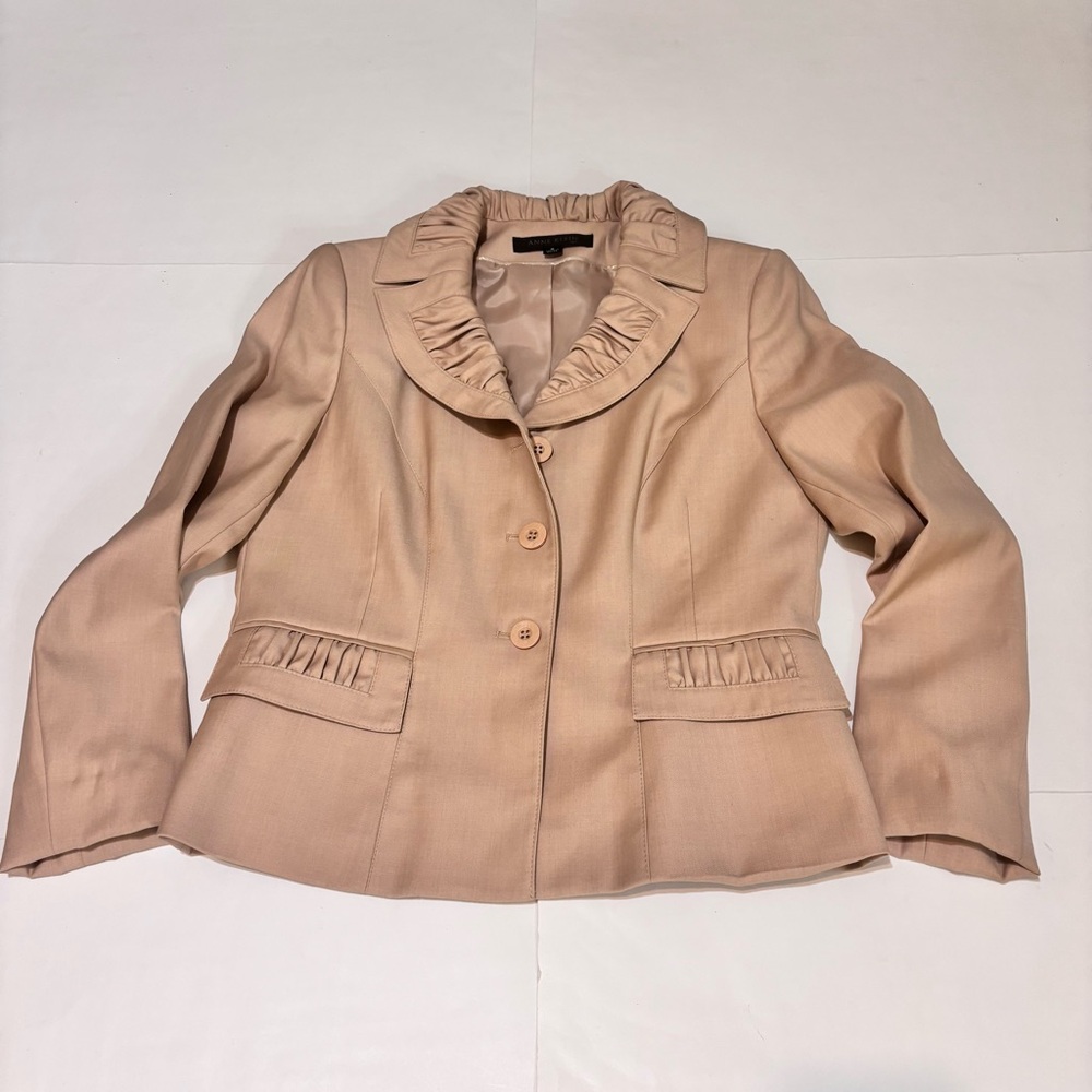 Anne Klein Blush Beige Ruffle-Trim Blazer